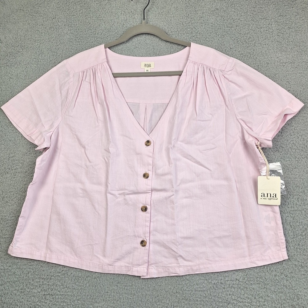 a.n.a Top Womens 2XL Pink‎ Lavendar 100% Cotton Button Front Shirt NWT